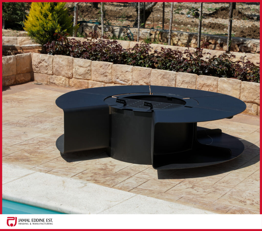 outdoor firepit with storage for wood