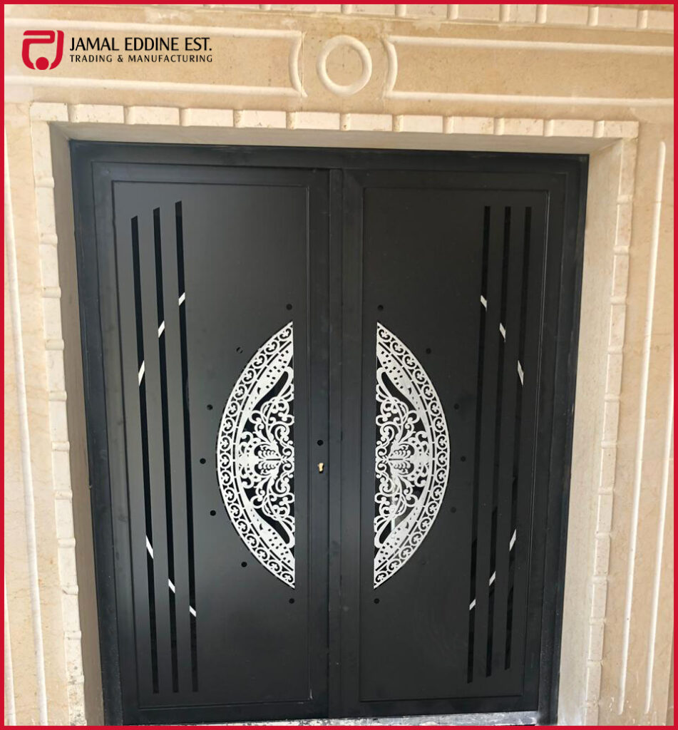 wrought steel door with decorative laser cut designs