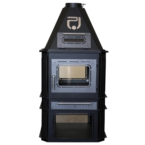 pyramid heater wood oven with silver door and ash drawer